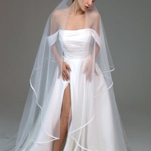 Two tier satin edge veil,Satin trim veil,Satin ribbon veil |