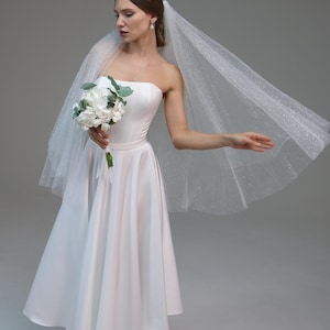 Double layer pear, Wedding veil with blusher Chapel brida,Modern Fingertip Veil Ivory Wedding Two 2 Tier long veil