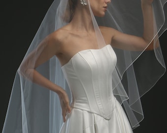 2-Layer Cathedral Wedding Veil – Classic Ivory Bridal Veil with Pencil Edge, Minimalist & Modern Design
