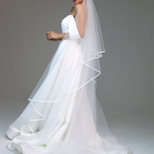 Two Tier Wedding Veil with Satin Ribbon Trim | Italian Tulle