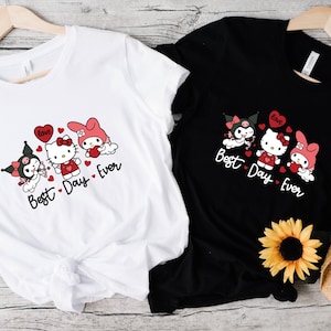 Camiseta del día de San Valentín de Kitty y sus amigos, camiseta de Kuromi, el mejor día de todos, camisetas lindas, regalo de Kuromi, camiseta personalizada, camiseta de manga de anime, camiseta de anime