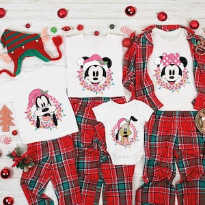 Chemise rétro Mickey, chemise de Noël Disney, chemise de Noël Mickey Minnie, chemise fête de Noël Disney, chemises de Noël Disney assorties