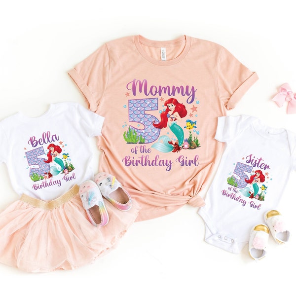 Chemise d'anniversaire petite sirène personnalisée, chemise d'anniversaire Ariel, chemise princesse Disney, chemises de groupe de princesses Disney, chemise familiale assortie