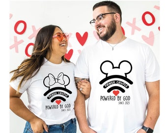 Power Couple Shirt, Powered by God, Mickey and Minnie Couple Shirt, Disney Valentine Day,His and Her Shirt, Couple Disney T-shirts