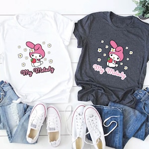 Camicia personalizzata My Melody, Camicia personalizzata per camicia Melody carina, T-shirt carine, Regalo Kuromi, T-shirt personalizzata, Camicia Anime, Clipart Melody, Compleanno Melody
