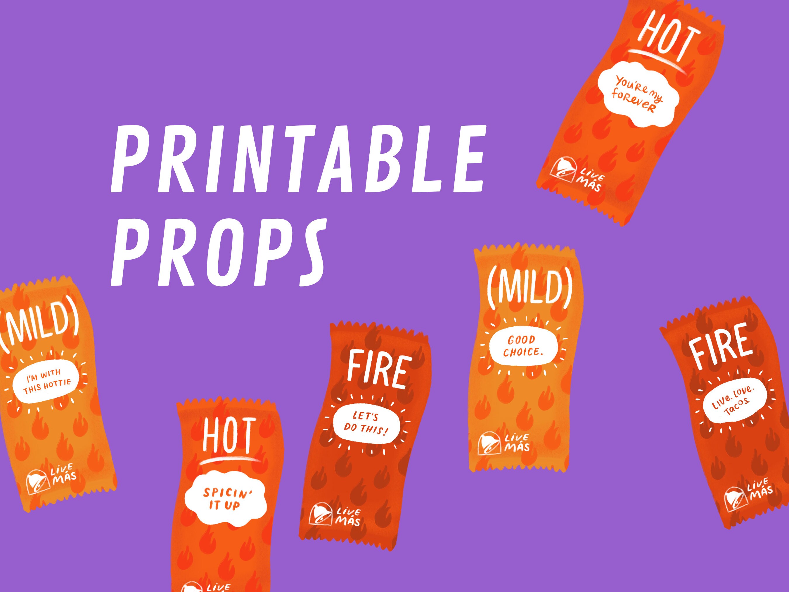 Taco Hot Sauce Packets Photo Booth Props Set of 6 Instant Digital Download PDF Photo Booth Printable Props for Weddings and