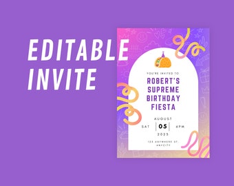 Taco Party Invitation 5x7 Instant Download EDITABLE TEMPLATE, Taco Theme Fiesta Invite Digital and Printable