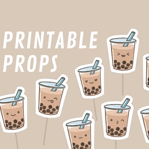 Boba Milk Tea Kawaii Faces Set Photo Booth Props - Instant Digital Download PDF, Photo Booth Printable Props for Birthdays, Parties