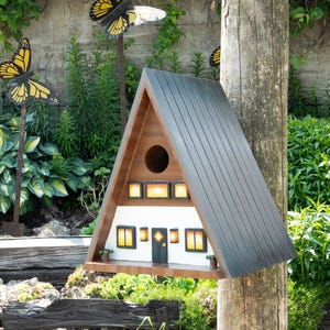 NEW! A-Frame Wood Birdhouse, Handcrafted Modern Outdoor Birdhouse, Handmade Unique Birdhouse, Fancy Garden Decor, Decorative Wood Accent