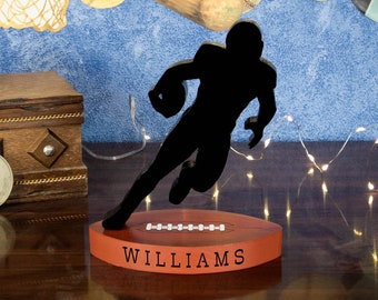 Personalized Football Player Silhouette: Handmade Wood Athlete Decor and Sports Team Trophy