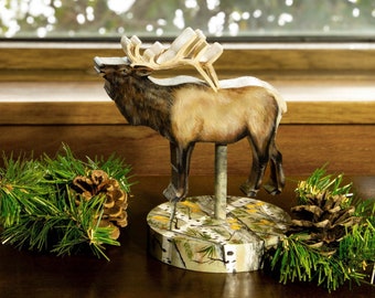 Elk Wildlife Wood Decor - Handmade Rustic Mountain Cabin Decor and Pine Camouflage Nature Accent