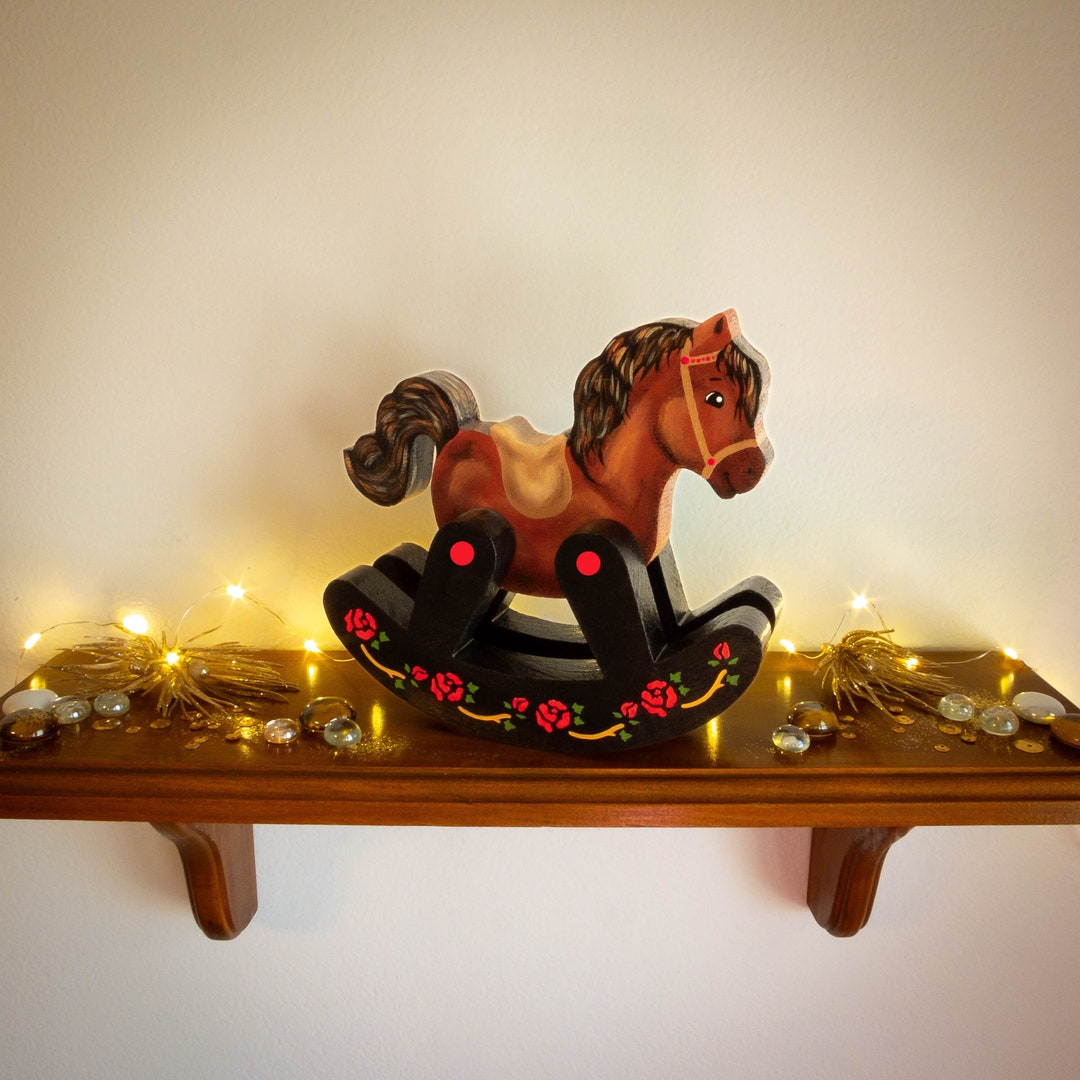 Rose Rocking Horse Wood Decor With Customizable Horse Color - Handmade ...