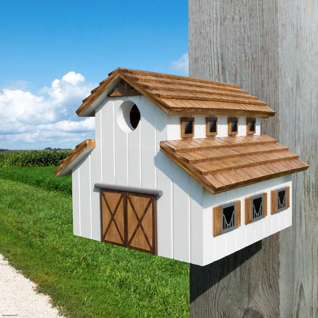 White Ranch Barn Wood Birdhouse - Handmade Horse Stable Birdhouse and ...