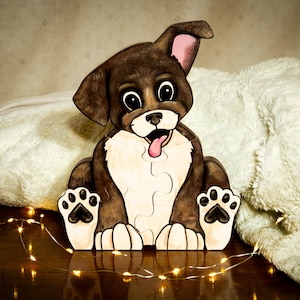 Tri-Colored Puppy Wood Puzzle, Border Collie, Dog Puzzle, Handmade Wooden Puzzle, Kids and Children Puzzle, Toy and Home Décor, Nursery Room
