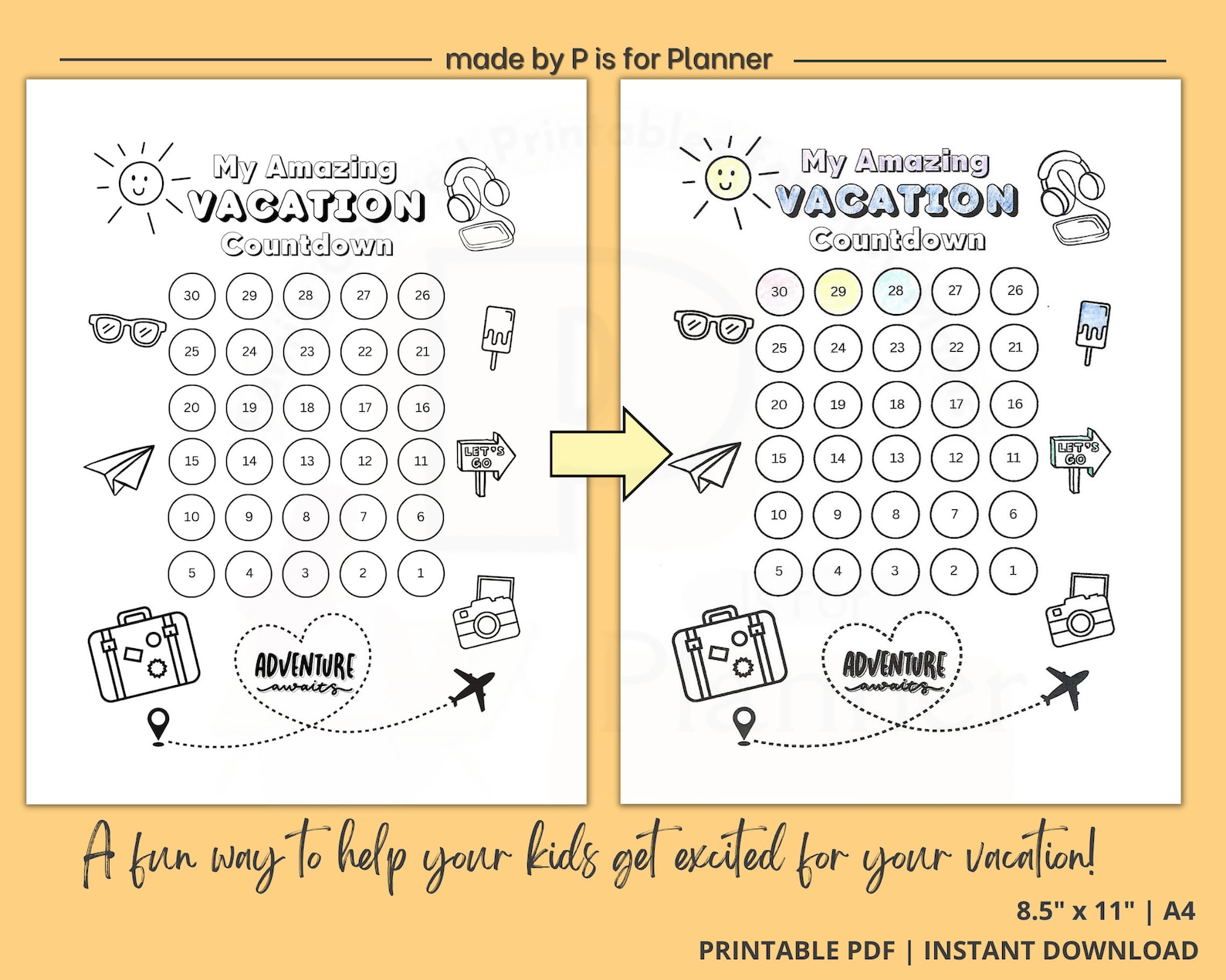 Kids Vacation Countdown Calendar, Printable Vacation Countdown Tracker ...