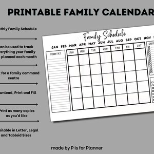 Family Calendar Printable, Monthly Family Schedule, Family Planning ...