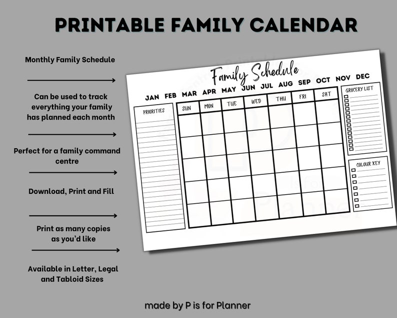 Family Calendar Printable, Monthly Family Schedule, Family Planning