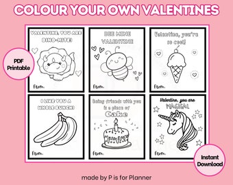 Färben Sie Ihre eigenen Valentinstagskarten, druckbare Valentinstagskarten, Valentinstagskarten im Klassenzimmer, Valentinstagskarten für Kinder, druckbare Aktivität