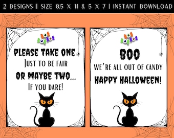 Halloween Candy Sign, Halloween Wall Art, Trick or Treater Sign, Halloween Please Take One & Out of Candy Signs Printable, Set of 2