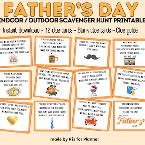 Father’s Day Scavenger Hunt Clues, Indoor Outdoor Treasure Hunt for Dad, Gift for Dad, Father’s Day Activity