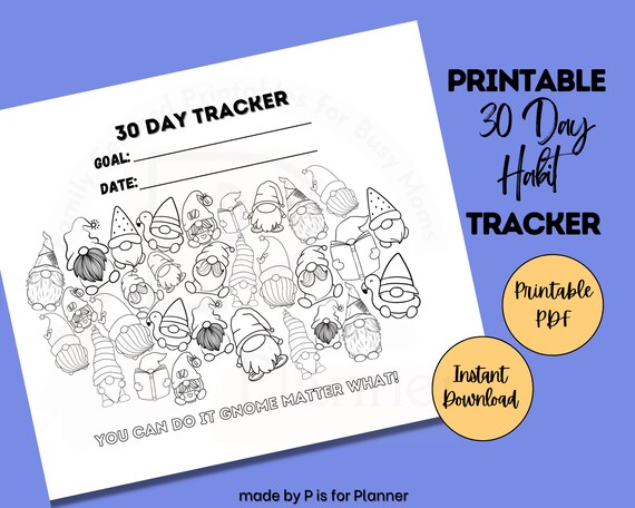 Gnome 30 Day Challenge Printable 1 Page Monthly Habit Tracker