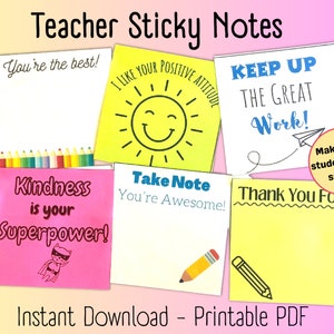 Back to School Sticky Notes, Printable Sticky Notes, Teacher Notes, Notes of Encouragement, Adhesive Notes