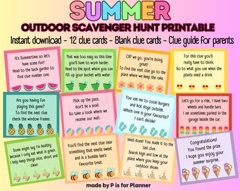 Summer Scavenger Hunt for Kids, Outdoor Summer Treasure Hunt Clues, Fun Summer Games, Printable Kids Activity, Outdoor Summer Game Printable