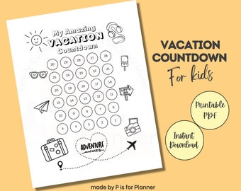 Kinder Urlaubs Countdown-Kalender, druckbarer Urlaubs Countdown-Tracker, Kinderreise-Malseite, interaktive Countdown-Aktivität