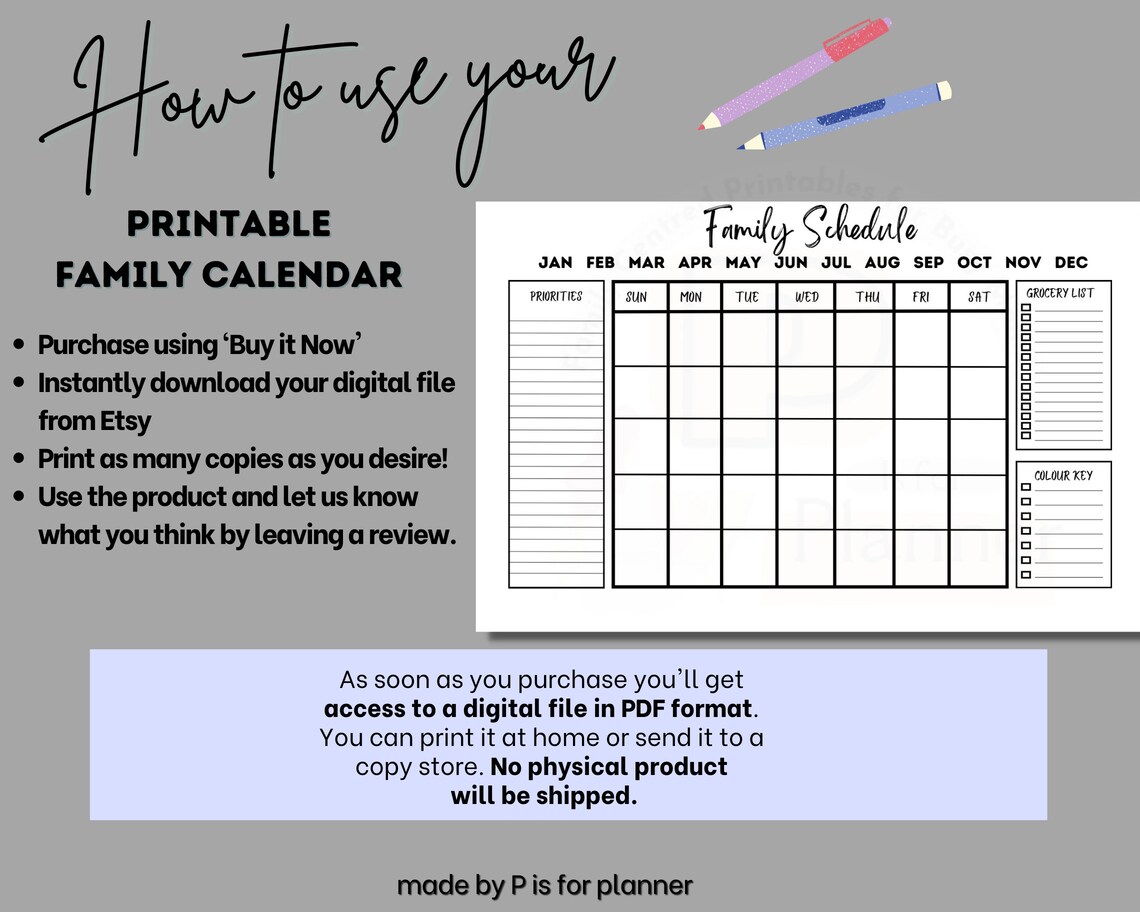 Family Calendar Printable, Monthly Family Schedule, Family Planning ...