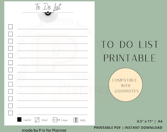 May include: Printable to-do list with a sunburst design. The list is compatible with Goodnotes and is 8.5 inches by 11 inches.