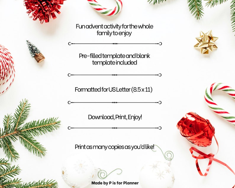Christmas Countdown Calendar of Fun Family Activities, Printable Family ...