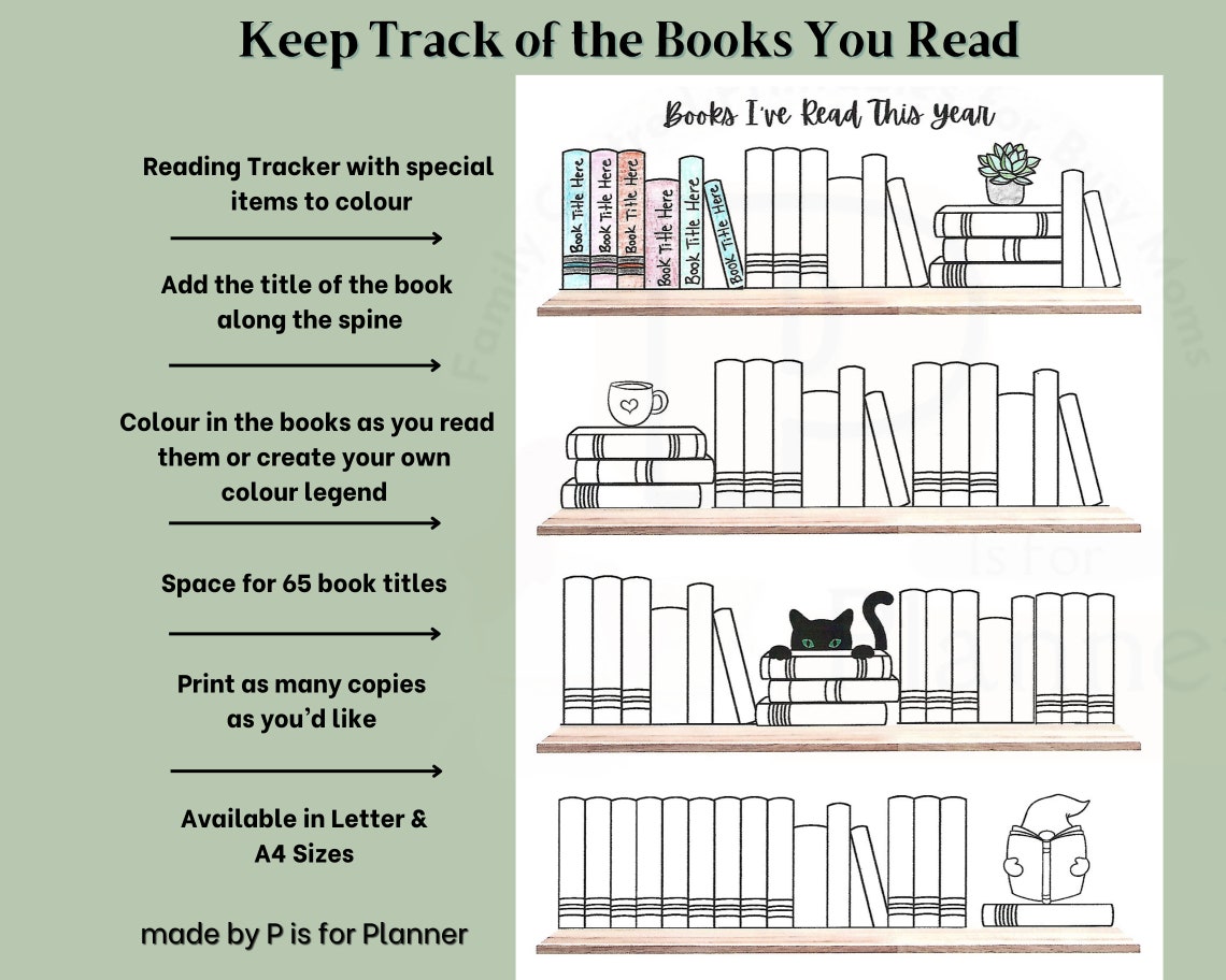 Bookshelf Reading Tracker Printable, Yearly Reading Challenge, Books Bookshelf Reading Tracker Printable, Yearly Reading Challenge, Books