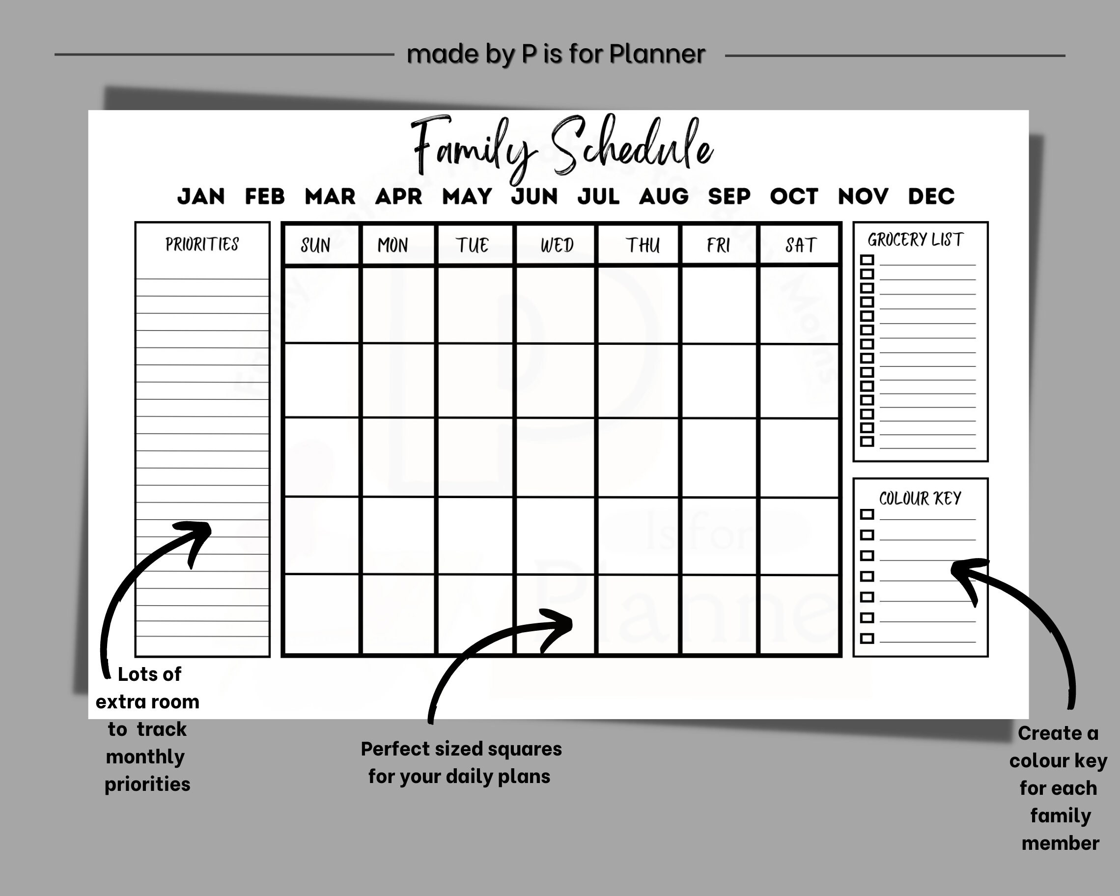 Family Calendar Printable, Monthly Family Schedule, Family Planning ...