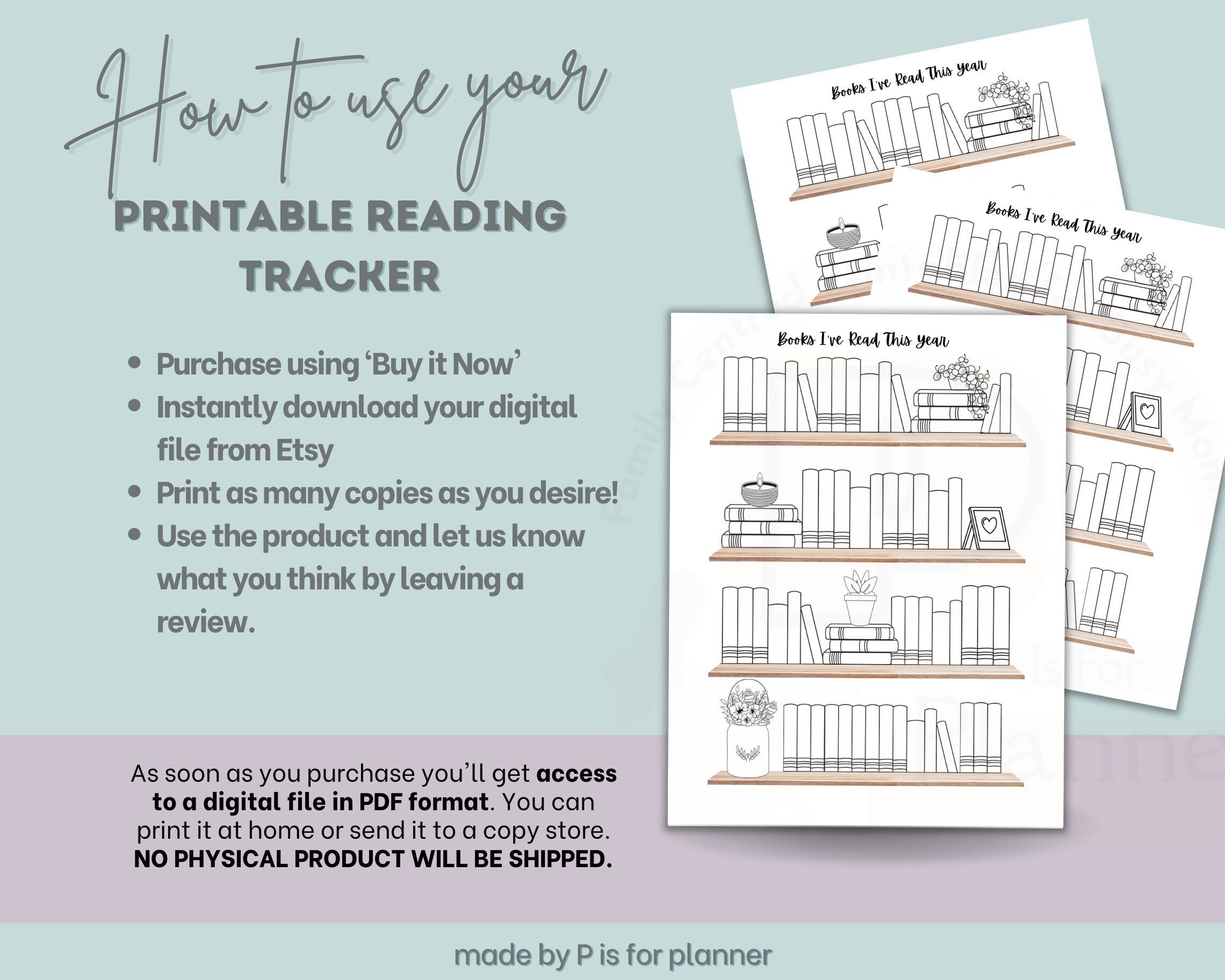 Book Tracker Printable Bookshelf Reading Log Planner Insert Plant Theme ...