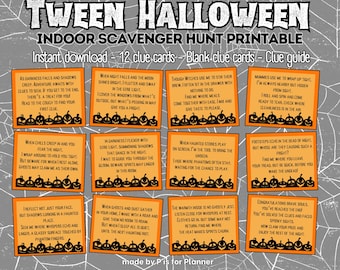 Halloween Scavenger Hunt for Tweens, Indoor Halloween Treasure Hunt Clues, Fun Halloween Game, Printable Activity, Halloween Party Game