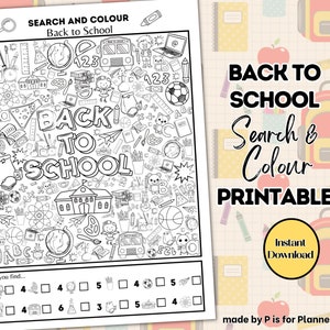 Back to School Search and Color Printable, Back to School Coloring Activity Page, I Spy Game, Kids Activity