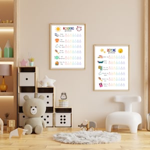 May include: Two colorful printable charts for kids with a morning and bedtime routine. Each chart has a list of activities with check boxes to mark off as they are completed. The charts are decorated with cute illustrations.