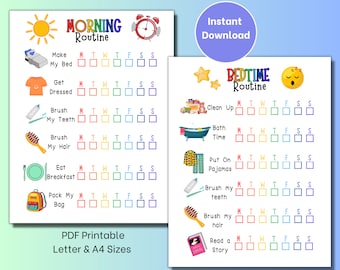 Kids Morning/Bedtime Checklist Printable, Kids Routine Chart, Checklist Template