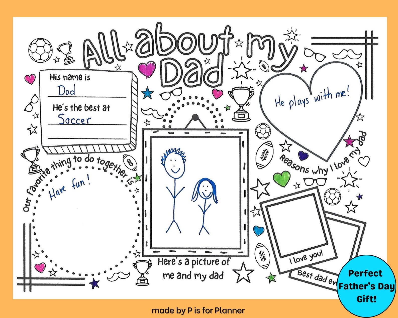 All About My Dad Printable Colouring Page, All About My Dad Fill in the ...