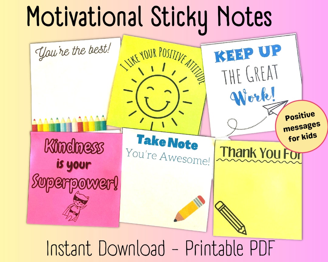 Motivational Sticky Notes for Kids, Printable Sticky Notes, Adhesive Notes, Affirmation Memos Etsy