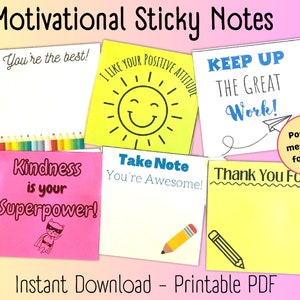 Notas adhesivas motivacionales para niños, notas adhesivas imprimibles, notas adhesivas, notas de afirmación