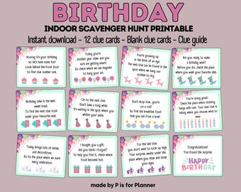 Birthday Scavenger Hunt for Kids, Birthday Treasure Hunt, Indoor Birthday Treasure Hunt Clues, Birthday Games, Pink and Purple Theme