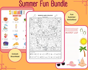 Summer Kids Activities, Printable Activity Bundle,  Summertime Fun, Summer Bucket Lists, Summer Search & Color Game