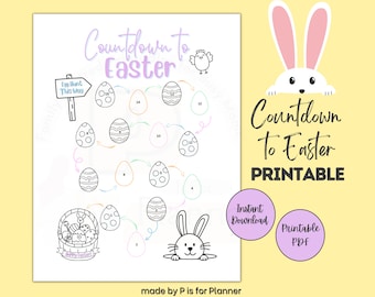 Easter Countdown Printable Activity, Easter Colouring Page, Easter Game, Kids Printable Activity, Letter & A4 sizes