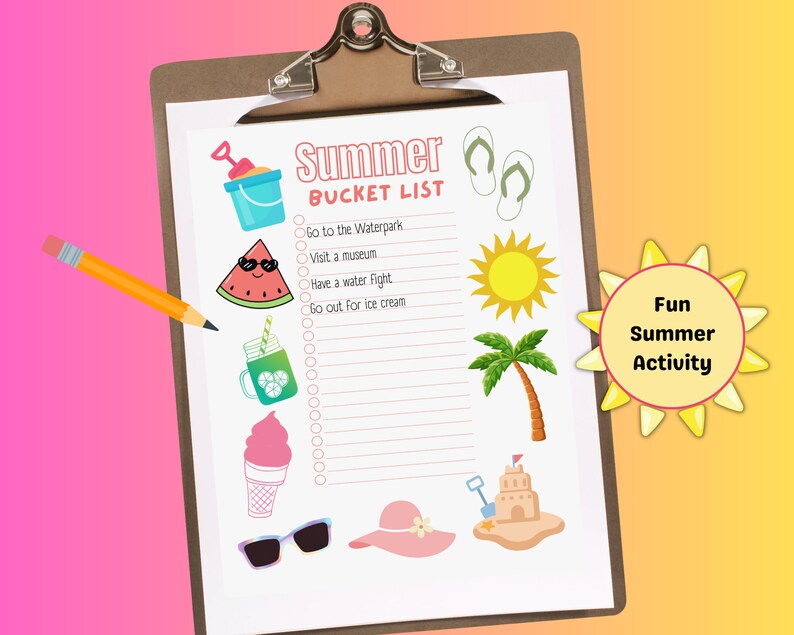 Summer Bucket List Printable, Personalized Summer Checklist for Kids ...