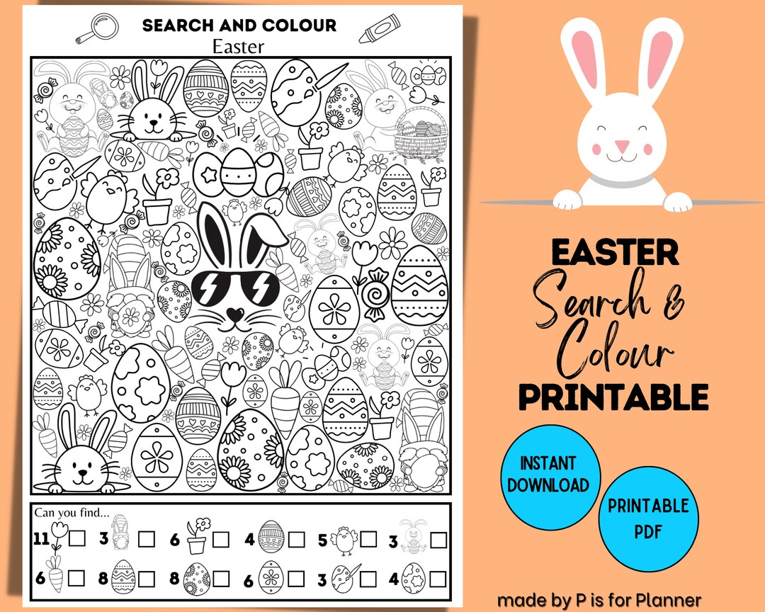 Easter Search and Colour Printable, I Spy Easter Game, Colouring Page