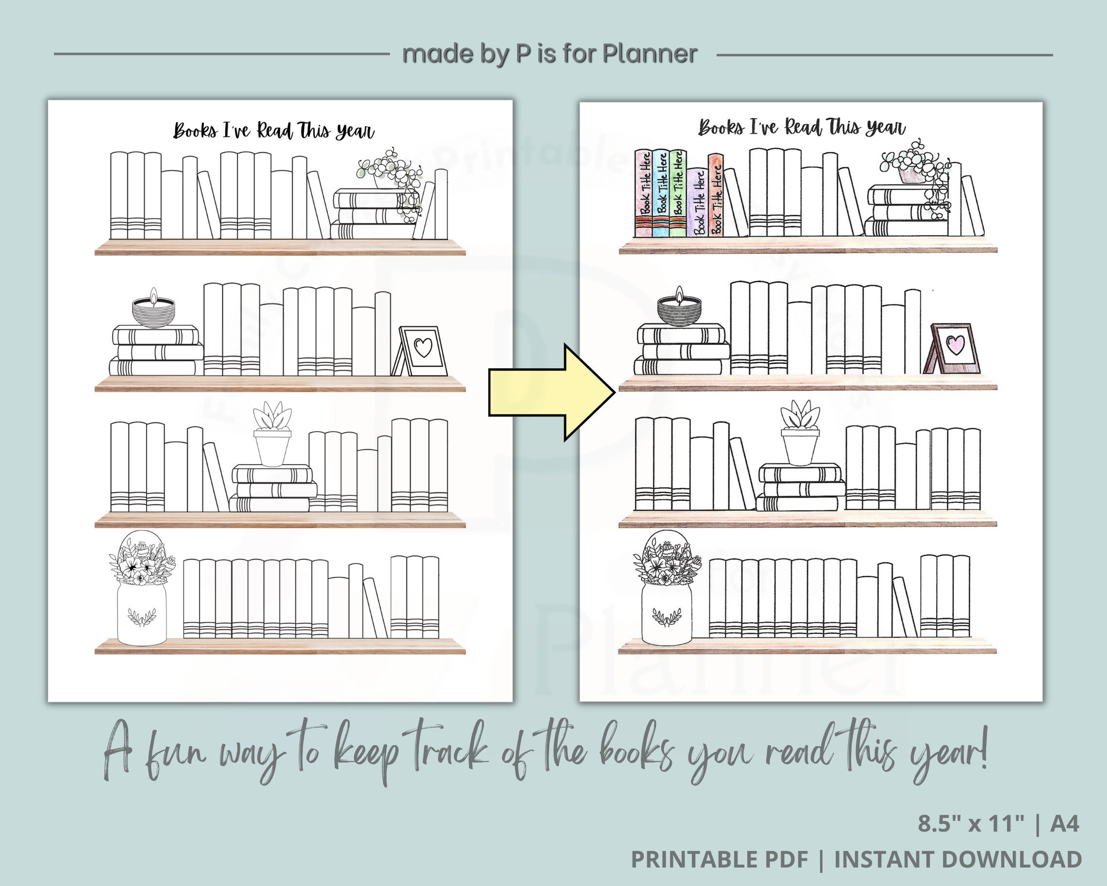 Book Tracker Printable Bookshelf Reading Log Planner Insert Plant Theme ...