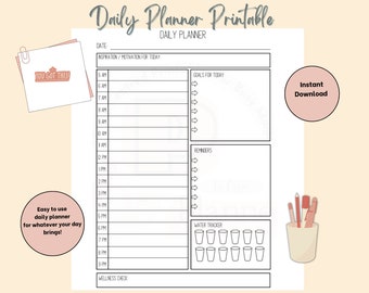 Planificador diario minimalista imprimible, páginas del planificador sin fecha, inserción del planificador diario, planificador GoodNotes, tamaños carta y A4