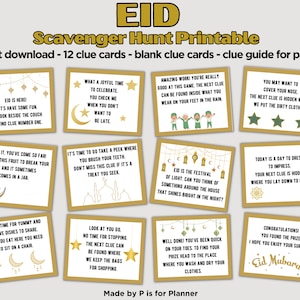 Caça ao tesouro de Eid para crianças, pistas de caça ao tesouro em ambientes fechados, pistas de caça ao tesouro para crianças do Ramadã, atividade de Eid para impressão, jogo do Ramadã