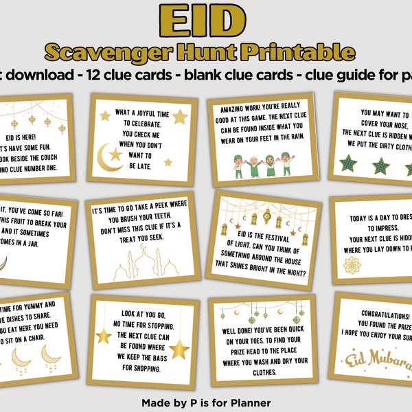Eid Scavenger Hunt for Kids, Indoor Scavenger Hunt Clues, Ramadan Kids Treasure Hunt Clues, Printable Eid Activity, Ramadan Game